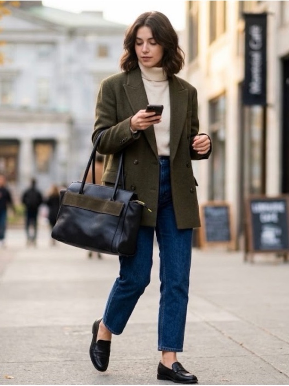 Classic Black Tote with Olive Accent